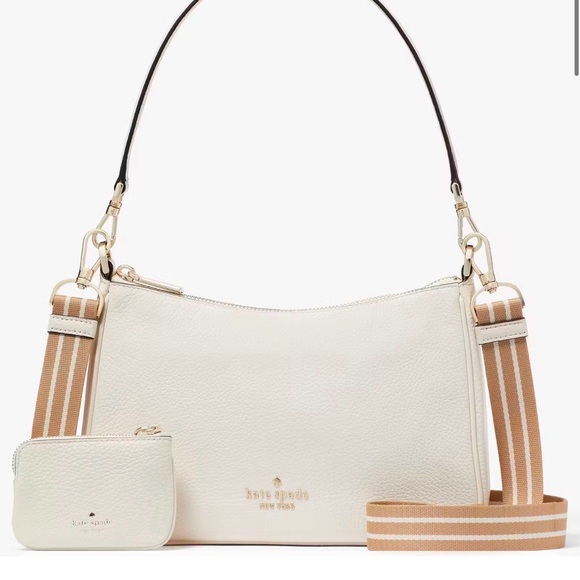 kate spade Handbags - Kate Spade Rosie Parchment Pebbled Leather Shoulder Bag w/ guitar strap & pouch
